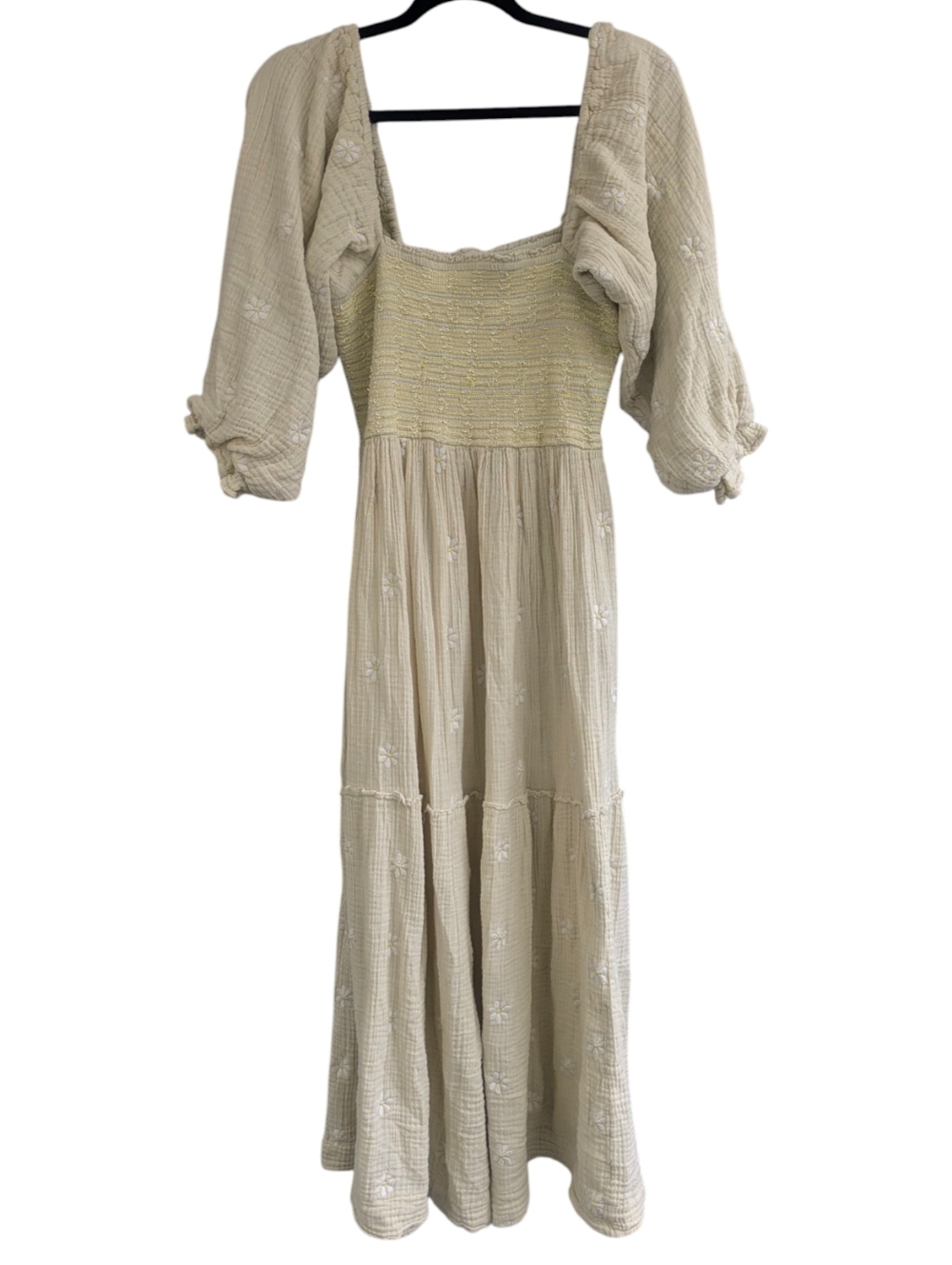 Free People Yellow Embroidered Smocked Daisy Dress